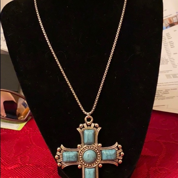Turquoise Big Cross Necklace - Picture 2 of 4
